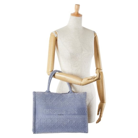 Christian Dior Dior Cannage Book Tote Medium Handbag Bag Blue Canvas Women's - Picture 8 of 8